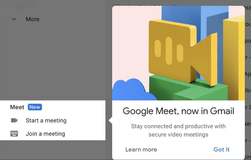 Google Meet فى جيميل